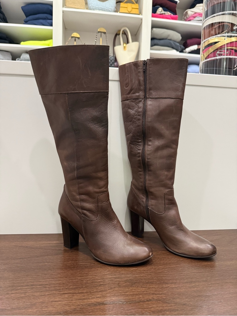 Genuine Leather brown heeled boots